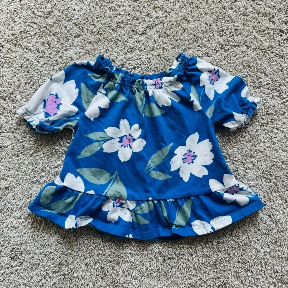 Carter's Royal Blue Floral Peplum Top with White & Pink Accents